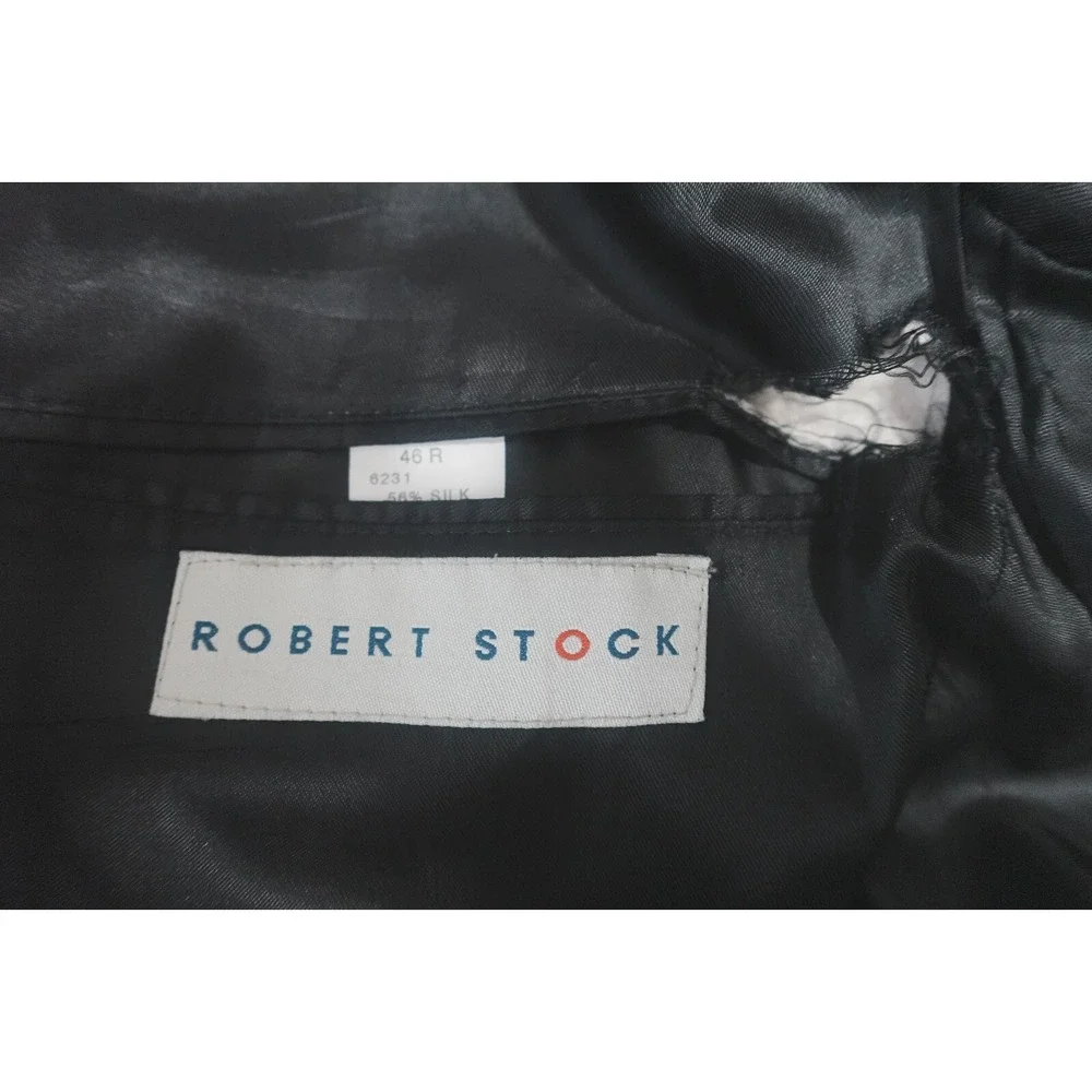 Robert Stock 46R Silk Wool‎ Blend Houndstooth Tan Brown Check Sport Coat Blazer